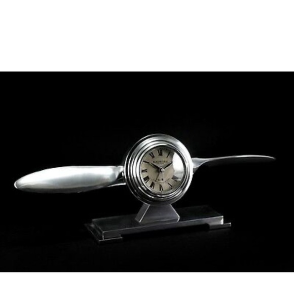 Table Clock Propeller Mantle Watch Aeroplane Metal Quartz Alarm Art Déco - Picture 6 of 13